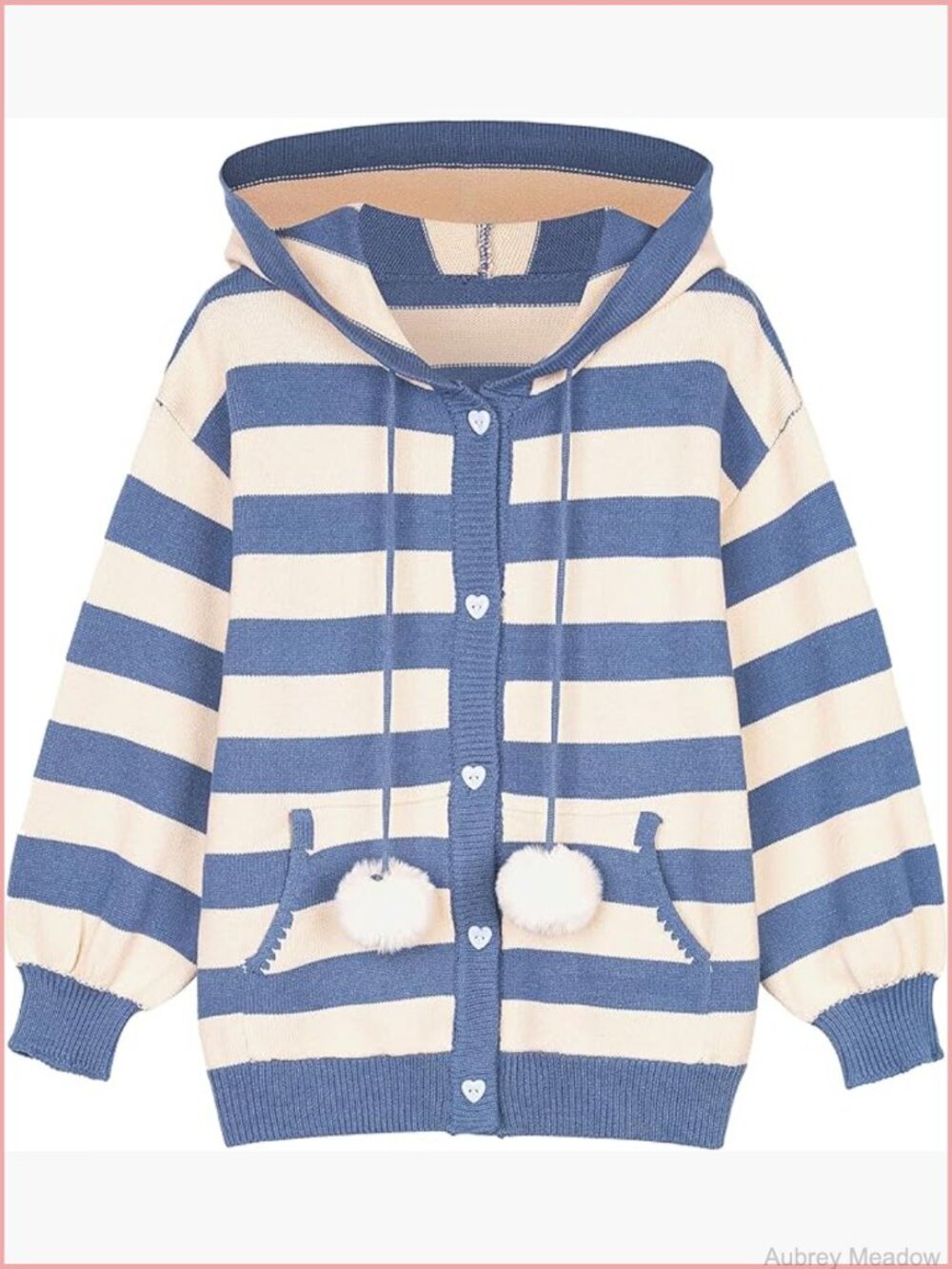 Kawaii Striped Hooded Cardigan with Removable Pom Poms